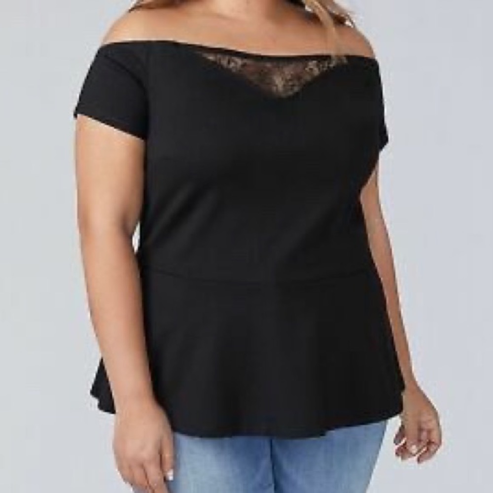 NWT Lane Bryant Black Ponte Off Shoulder Blouse